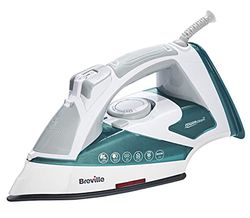 Breville POWERSTEAM - Plancha de vapor, 2600 W, placa de cerámica, golpe de vapor 220 g, chorro de vapor vertical 50 g/min, apagado automático, blanco/turquesa