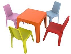 resol grupo Conjunto de móveis infantis Julieta mesa e cadeiras para crianças móveis infantis mesa exterior jardim - 1 mesa laranja 4 cadeiras (vermelho/rosa/azul/limão)