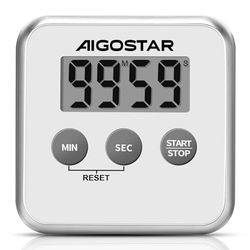 Aigostar Digitale keukentimer met groot lcd-display, multifunctionele timer met magneet, standaard en gat, stopwatch, 3-in-1 stopwatch, achteruitteller, timer wekker voor keuken, studio, training