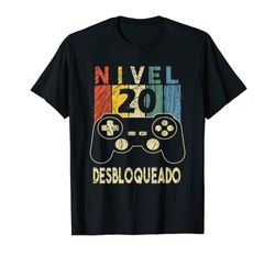 Nivel 20 Desbloqueado Gamer 20 Años Cumpleaños Camiseta