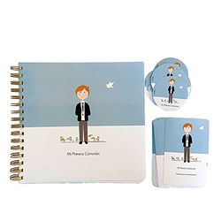 Pack de Comunión Niño Susiko | 20 recordatorios + 1 álbum + 10 pegatinas redondas para regalos | Calidad premium y diseño entrañable