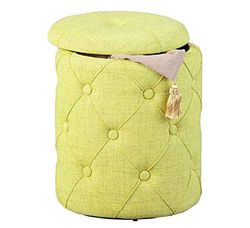 Inter Link Poef van gele quiltstof, 34 x 34 x 40 cm