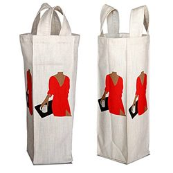 Bonamaison Bolsa de Vino de Lona de algodón Impresa digitalmente, Bolsa de Botella, Tapas de Botella de Vino, Bolsa de Soporte de Vino, tamaño: 16,5 x 31,5 x 7,5 cm