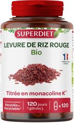 SUPERDIET - LEVURE DE RIZ ROUGE - Bio - Végan - Titrée en monacoline K - Fabrication française - 120 gélules