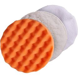 KEINEMARKE 10791 Lot de 3 Accessoires pour Ponceuse Formula 1 PM 600, éponge, Bonnets de Polissage, Lavable, diamètre 150 mm, Blanc/Beige/Orange