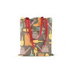 Bonamaison Printed Tote Bag, Reusable Grocery Bag, Shopping Bag, Machine Washable, Foldable, Canvas Cloth Bag with Red Handles, Size: 34x40 cm