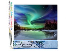 Figured'Art Peinture par Numéro Adulte Aurore boréale - Activité Manuelle Kit de Loisir Créatif DIY Numéro d'Art Complet - 40x50cm sans châssis en bois