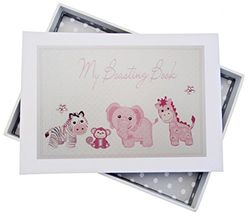 Wit Katoen Kaarten Mijn Boasting Book, Mini Foto Album, Roze Speelgoed, Dieren, Board Wit, 12,5 x 17,5 x 2,5 cm