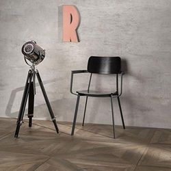 STONES HOME FURNITURE, Set 4 Sedie Capotavola con Braccioli in Legno Laccato con Gambe in Metallo Verniciato, Sedie Sala da Pranzo e Ufficio, Modello Woody, Colore Nero, 61 x 51 x 82 cm