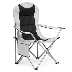 Mondeer Chaise de Camping, Chaises Pliables, Chaise de Plage avec Porte-Gobelet et Poche de Côté pour Extérieur Jardin Plage, Charge Maximale de 120 kg, Gris Clair