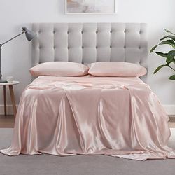 Serta SatinLuxury 4-delig zacht, lichtgewicht beddengoed met diepe hoeken, zijdeachtig satijnen lakenset met kussenslopen, queensize, roze (Blush Pink)