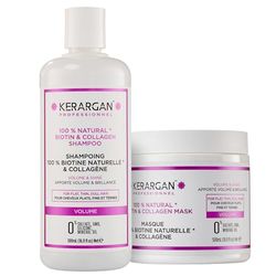 Kerargan - Duo Volumisant Shampoing & Masque Capillaire à la Biotine & Collagène pour Cheveux Plats, Fins et Ternes - Booste Éclat & Densité - Sans Sulfate, OGM, Silicone, Huile Minérale - 2x500ml