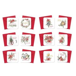 LINA OFFICINE GRAFICHE CREATIVE Mini-kerstkaarten met rode enveloppen, 8 x 8 cm, 12 stuks