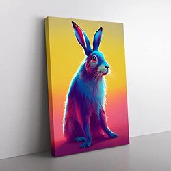 Neon Hare No.1 Canvas Wall Art Print Ready to Hang, Framed Picture for Living Room Bedroom Home Office Décor, 60x40 cm (24x16 Inch)