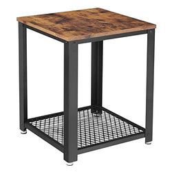VASAGLE LET41X Bijzettafel in industrieel design, nachtkastje, salontafel met roosterrek, stabiel, met metalen frame, woonkamer, slaapkamer, eenvoudig te monteren, used look, houtlook vintage