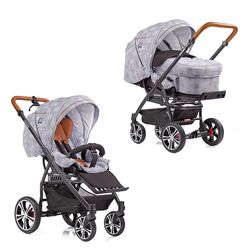 Gesslein F4 Classic Combikinderwagen, 3-in-1, met draagtas C2, handrem, 96 cm ligvlak, voetzakfunctie, babyzit-adapter, compact inklapbaar, zwart geruit