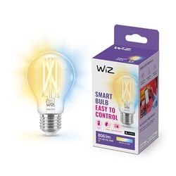 WiZ Filament Tunable White - Smart LED belysning (WiFi och Bluetooth), 60W, A60, E27, 2700-6500 Kelvin, Dimbar i kallvitt till varmvitt, Klart glas