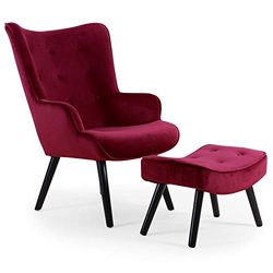 Fauteuil scandinave + pouf Lylou Velours Bordeaux