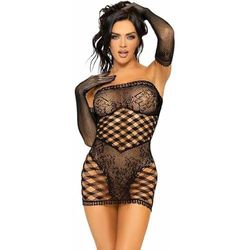 Leg Avenue Women's 86136-00122 2-Piece Hardcore Net Tube Dress with Lace Accent and Matching Gloves, O/S, Black Costume Accessory, Multi, One Size