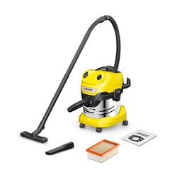 Kärcher Aspiradora en seco/húmedo WD 4 S V-20/5/22, potencia 1000 W, depósito de acero inoxidable 20 l, manguera aspiración 2,2 m, función soplado, boquilla para suelos y ranuras, bolsa filtro fieltro