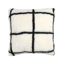 HOME DECO FACTORY, TX0106, Mjuk Sherpa-kudde med svarta och vita rutor, modern och elegant design, perfekt för soffa eller säng, avtagbart överdrag, 40x40 cm, vit och svart