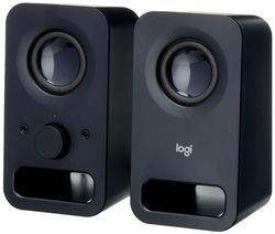 Logitech Altavoz de PC Z150, sonido estéreo, 2 altavoces, potencia máxima de 6 vatios, entrada de 3.5 mm, controlador de altavoz derecho, conector para auriculares, enchufe del Reino Unido, PC/TV/teléfono móvil/tableta - negro