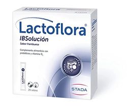 Lactoflora, IBSolución, Complemento Alimenticio con Probióticos y Vitamina D, Bienestar Intestinal y Equilibrio Digestivo, 28 Sobres Sabor Frambuesa