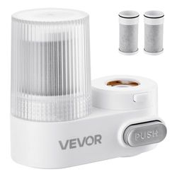 VEVOR Filtro de Agua de Fibra de Carbono para Grifo de Fregadero Purificador de Agua Vertical 2 Modos Elimina Cloro Plomo con 2 Filtros Compatible con la Mayoría de Grifos de Cocina, Baño, Blanco