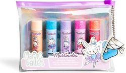 AQUARIUS Martinelia Magic Ballet Lip Balm Juego de 5 bálsamos labiales nutritivos con sabor, cuidado labial ideal para niñas