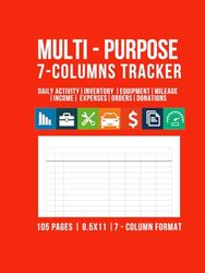 7-Column Multipurpose Log Book: Track Inventory, Income, Expenses, Orders, Mileage & More | 110 Pages | Large 8.5" x 11" | Business & Personal Use