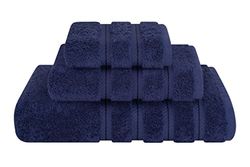 American Soft Linen Premium - Juego de 3 Toallas, 1 Toalla de baño, 1 de Mano y 1 Facial, 100% algodón Turco, para baño, Color Azul Marino