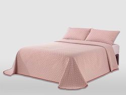 MANTAS MORA - Copriletto jacquard cotone riciclato combinato naturale leggero e traspirante, design N14, 235 x 270 cm, rosa