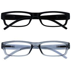 OPULIZE Occhiali Da Lettura Nero E Grigio Leggero Comodo Lettori Valore 2 Pacco Uomo Donna RR32-17 +3,50