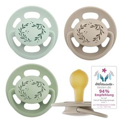 nip - Cherry Green | 0-6 maanden | Voedselvriendelijke babyfopspeen met tandvriendelijke zuigschacht voor baby's. Duurzame fopspeen gemaakt van natuurlijke grondstoffen | 4 stuks, lichtgroen/bruin