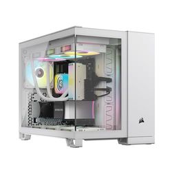 CORSAIR iCUE LINK 2500X RGB Pequeña-Torre mATX Caja de PC de Doble Cámara - Cristal Templado Panorámico - Compatible Placa Base Conexión Inversa - 2x Ventiladores CORSAIR RX120 RGB Incluidos - Blanco