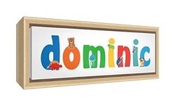 Little Helper LHV-DOMINIC-1542-FCNAT-15IT Impression sur toile encadrée en bois naturel, motif personnalisable avec le nom des garçons Dominic, multicolore, 19 x 46 x 3 cm