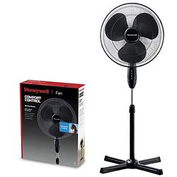 Honeywell Comfort Control-statiefventilator voor de hele kamer (3 snelheden, oscillatie van 90°, in hoogte verstelbaar, ventilatorblad van 40 cm, montage zonder gereedschap) HSF1630
