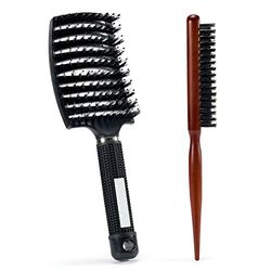 ChouchouFille Brosse à Cheveux, Brosse à Poil de Sanglier, Professionnelle Incurvée Ventilée pour Coiffeur Outils de Coiffure à Séchage Rapide Brosses de Massage Démêlantes à Séchage Rapide, 2 Brosse