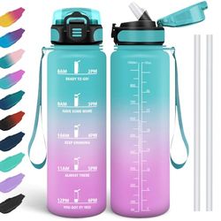 HoneyHolly Libre de Drinkfles, BPA-vrij, lekvrij, drinkfles met rietje, recyclebaar, motiverende drinkfles, fitnessstudio voor school, fitnessstudio, kantoor, sport