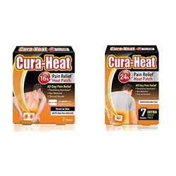 Cura-Heat Back Pain MAX Size Direct-to-Skin, Pack of 2 & Cura-Heat Back and Shoulder Pain Heat patche | 7 Patches | Targeted Pain Relief | Pain Relief up to 24h | Penetrating Heat Action