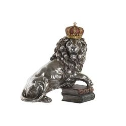 FIGURA RESINA 42X25X45 LEON ENVEJECIDO PLATEADO
