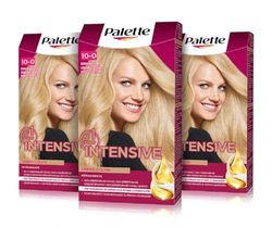 Palette Intensive Creme Color 10-0 loiro muito claro, tinta permanente com óleo de macadâmia e amêndoas, cobre 100% dos cabelos brancos, raízes, para cabelos radiantes, pack 3