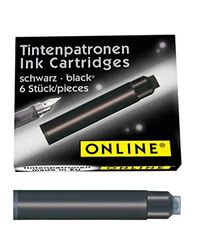 ONLINE standard ink cartridges, universal fountain pen ink, compatible with all common standard fountain pens, replacement cartridges for fountain pens and rollerballs, 6 pieces, colour black