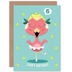 Wee Blue Coo Kawaii Flamingo Ballet 6th Birthday Greeting Card With Envelope Blank Inside Premium Quality