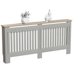 Vida Designs Arlington radiatorafdekking, moderne grijs gelakte kast van vezelplaat van gemiddelde dichtheid, latten, groeven, houten bovenplank, extra groot