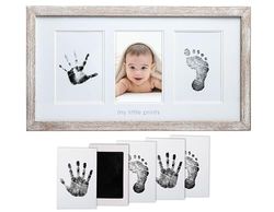 Pearhead Babyprints Pasgeboren Baby Handprint en Voetafdruk Bureau Fotolijst & Impressie Kit, Uitstekende Moederdag, Doop of Doop Gift, Wit