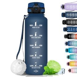 Grsta Borraccia 1,5 Litri, Borraccia Sportiva, A Prova Di Perdite, Borraccia Palestra, senza BPA con Indicatore del Tempo Motivazionale, per Palestra, Bicicletta, Scuola, Ufficio - Blu navy