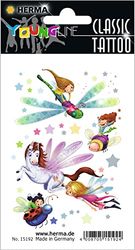 HERMA 15192 Lot de 4 tatouages temporaires elfes autocollants à coller avec motif fées, cheval, libellule, tatouages pour enfants, pour anniversaire, carnaval, enfants, adultes