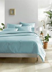 De Witte Lietaer Olivia Satin Combed Cotton Duvet Cover Set, Turquoise/Sea Angel, 200 x 200 cm + 2 Pillowcases