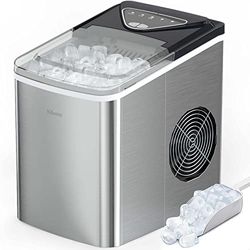 Silonn Ice Makers Countertop, 9 Cubes Ready in 6 Mins, 12KG in 24Hrs, Self-Cleaning Ice Machine with Ice Scoop and Basket, 2 Sizes of Bullet Ice for Home Kitchen Office Bar Party